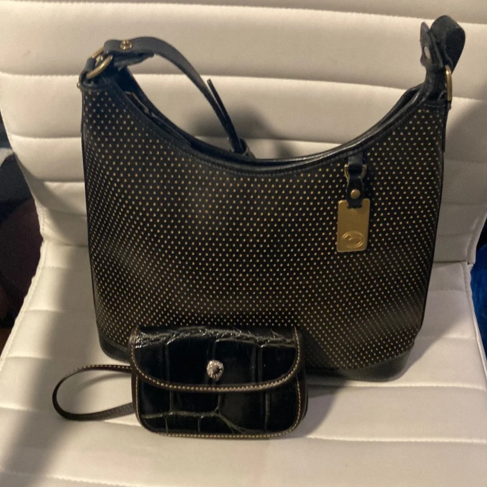 Dooney and Bourke Leather Black Gold Studded Shoulder Bag